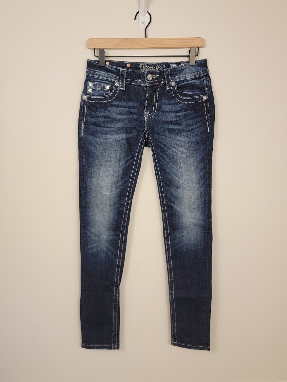 Miss Me Signature Skinny Jeans Rhinestone Embroidered Dark Wash Size 27